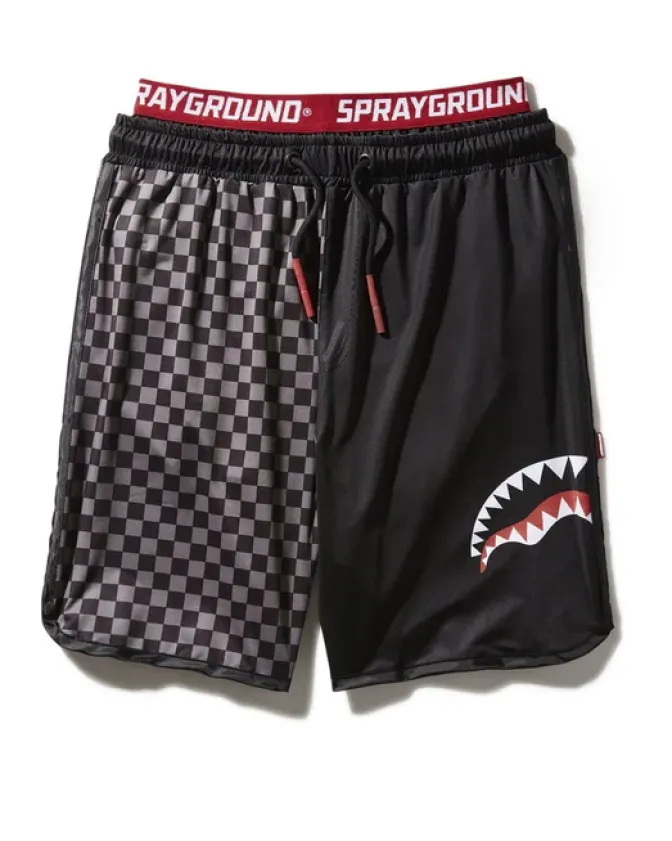GREY CHECKERED SPLIT CORTO SWIM TRUNKS