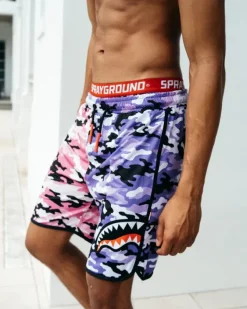 SPLIT CAMO CORTO SWIM TRUNKS
